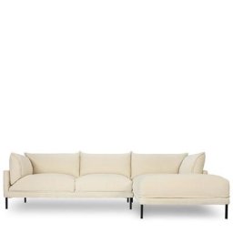 Ecksofa ETHAN - Ecksofa rechts, Bouclé Stoff in Weiß & schwarzes Metall, B286