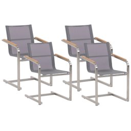 Gartenstuhl Grau Edelstahl 4er Set mit Textilbespannung Moderner Look Gartenausstattung Terrasse Balkon Gartenmöbel