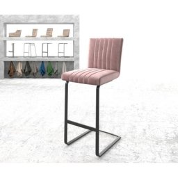 DELIFE Barstuhl Luiga-Flex Samt Rosé Freischwinger flach Metall, Barstühle