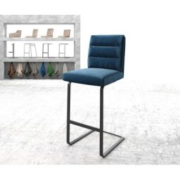 DELIFE Barstuhl Pela-Flex Samt Blau Freischwinger flach Metall, Barstühle