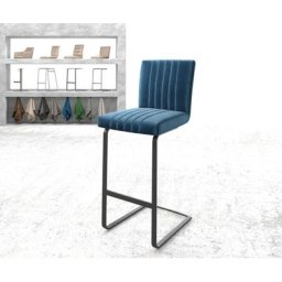 DELIFE Barstuhl Luiga-Flex Samt Blau Freischwinger flach Metall, Barstühle