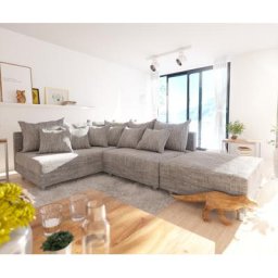 DELIFE Ecksofa Clovis Hellgrau Strukturstoff Hocker Ottomane Links Modulsofa, Design Ecksofas, Couch Loft, Modulsofa, modular