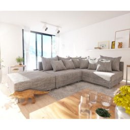 DELIFE Ecksofa Clovis Hellgrau Strukturstoff Hocker Ottomane Rechts Modulsofa, Design Ecksofas, Couch Loft, Modulsofa, modular