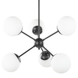 Hängeleuchte Schwarz aus Eisen und Glas 6-flammig Kugelform für Esszimmer Wohnzimmer Salon Industrie Look Modernes Design