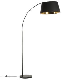 Stehlampe Schwarz 197 cm aus Metall mit Stoffschirm langes Kabel mit Schalter Bogenlampe Modernes Design