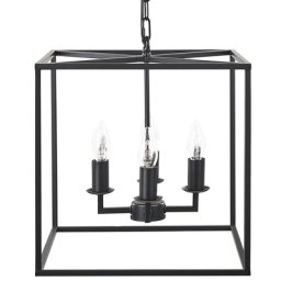 Hängeleuchte Schwarz aus Eisen 4-flammig auf Kette für Esszimmer Wohnzimmer Salon Industrie Look Modernes Design