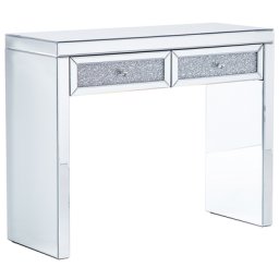 Konsolentisch Silber MDF Glas 100 x 80 cm Spiegeleffekt Kristallbesetzungen 2 Schubladen Kleine Kommode Glänzend Rechteckig Modern