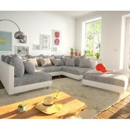 DELIFE Wohnlandschaft Clovis Weiss Hellgrau Modulsofa Hocker, Design Wohnlandschaften, Couch Loft, Modulsofa, modular