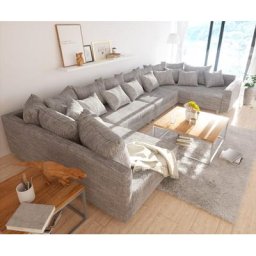 DELIFE Wohnlandschaft Clovis XL Hellgrau Strukturstoff Modulsofa Armlehne, Design Wohnlandschaften, Couch Loft, Modulsofa, modular