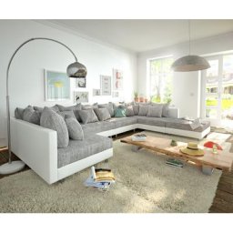 DELIFE Wohnlandschaft Clovis XL Weiss Hellgrau Modulsofa Hocker, Design Wohnlandschaften, Couch Loft, Modulsofa, modular