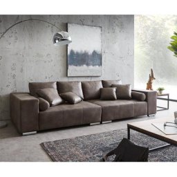 DELIFE Big-Sofa Marbeya 285x115 cm Dunkelbraun mit 10 Kissen XXL-Sofa, Big Sofas