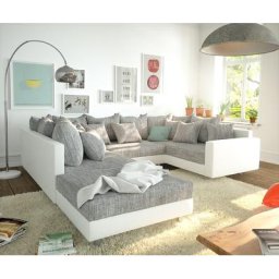 DELIFE Wohnlandschaft Clovis Weiss Hellgrau modular Hocker Armlehne, Design Wohnlandschaften, Couch Loft, Modulsofa, modular