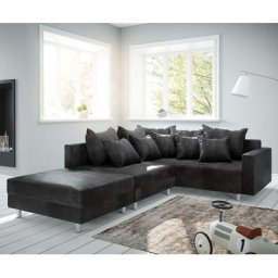 DELIFE Ecksofa Clovis Anthrazit Antik Optik modular Hocker Armlehne Ottomane Rechts, Design Ecksofas, Couch Loft, Modulsofa, modular
