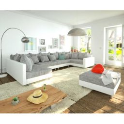 DELIFE Wohnlandschaft Clovis XL Weiss Hellgrau Hocker Armlehne modular, Design Wohnlandschaften, Couch Loft, Modulsofa, modular