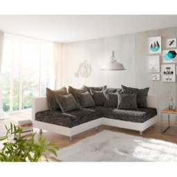 DELIFE Ecksofa Clovis Weiss Schwarz Ottomane Rechts modular, Design Ecksofas, Couch Loft, Modulsofa, modular
