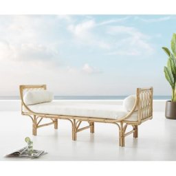 DELIFE Loungesofa Lijana aus Rattan Natur 188x66 cm mit Matratze Kissen, Loungemöbel