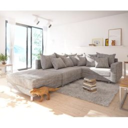 DELIFE Ecksofa Clovis Hellgrau Strukturstoff Hocker Armlehne Ottomane Rechts Modulsofa, Design Ecksofas, Couch Loft, Modulsofa, modular
