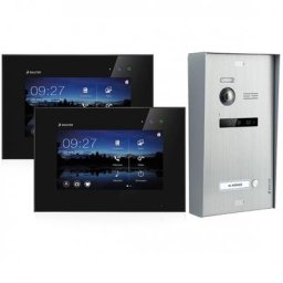 BALTER EVO Aufputz Video Türsprechanlage 2-Draht BUS für 1-Familienhaus 2 x 7"" Touchscreen Monitor in Schwarz (Innenstation Farbe: Weiß / Türstation Farbe : Silber)