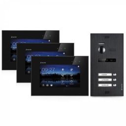 Video Türsprechanlage BALTER EVO 2-Draht BUS Komplettsystem für 3-Familienhaus in Schwarz (Innenstation Farbe: Schwarz / Türstation Farbe : Schwarz)