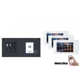 Balter ERA Video Türsprechanlage in waagerechter Form für 1 Familienhaus 3x Monitore mit Smartphone App, Bewegungsmelder (RFID Schlüssel: 9 / Türstation Farbe : Silber)