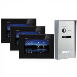 Aufputz Video Sprechanlage BALTER EVO 2-Draht BUS für Einfamilienhaus mit 3x 7"" Displays in Schwarz (Innenstation Farbe: Weiß / Türstation Farbe : Silber)