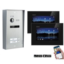 BALTER EVO Aufputz Video Türsprechanlage 2-Draht BUS für 2-Familienhaus 2 x 7"" WiFi Touchscreen Monitoren in Schwarz (Innenstation Farbe: Schwarz / Türstation Farbe : Anthrazitgrau)