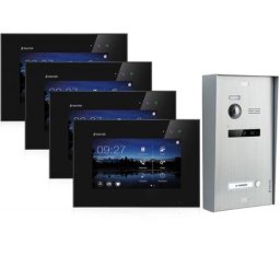 Aufputz BALTER EVO Video Haussprechanlage 2-Draht BUS für 1-Familienhaus mit 4x 7"" Displays in Schwarz (Innenstation Farbe: Schwarz / Türstation Farbe : Anthrazitgrau)