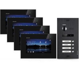Videosprechanlage BALTER EVO 2-Draht BUS für 4-Familienhaus mit 4x7"" Monitoren in schwarz (Innenstation Farbe: Weiß / Türstation Farbe : Anthrazitgrau)