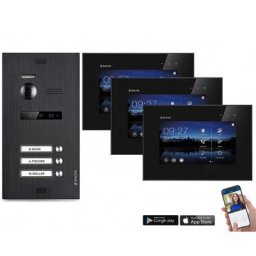 BALTER EVO 2-Draht BUS Komplettsystem mit Wifi , Türstation für ein 3-Familienhaus mit 3 Monitoren - Farbe Schwarz (Innenstation Farbe: Schwarz / Türstation Farbe : Silber)