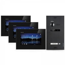 Video Türsprechanlage BALTER EVO 2-Draht BUS Komplettsystem für 1-Familienhaus mit 3x7"" Monitor in Schwarz (Innenstation Farbe: Weiß / Türstation Farbe : Karbon-Silver)
