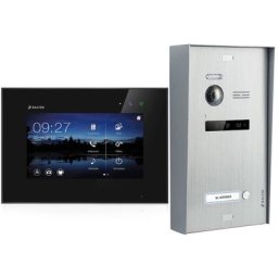 BALTER EVO Aufputz Video Türsprechanlage 2-Draht BUS für 1-Familienhaus mit 7"" Touchscreen Monitor in schwarz und Hauptstromverteiler (Innenstation Farbe: Weiß / Türstation Farbe : Anthrazitgrau)