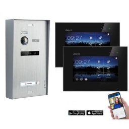 BALTER EVO Aufputz Video Türsprechanlage 2-Draht BUS für 1-Familienhaus 2 x 7"" WiFi Touchscreen Monitor in Schwarz und Hauptstromverteiler (Innenstation Farbe: Schwarz / Türstation Farbe : Karbon-Silver)