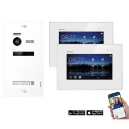 WLAN Video Gegensprechanlage BALTER EVO WIFI 2-Draht BUS für Einfamilienhaus mit 2 x Touchscreen 7 Zoll Monitor in Weiß
