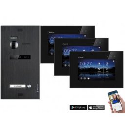WLAN BALTER EVO 2-Draht Video Türsprechanlage für in 1-Familienhaus mit 3x7"" Monitoren in Schwarz (Innenstation Farbe: Schwarz / Türstation Farbe : Karbon-Graphit)