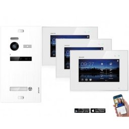 WLAN Video Sprechanlage BALTER EVO 2-Draht BUS für 1-Familienhaus mit 3x Touchscreen 7 Zoll Monitor in Weiß