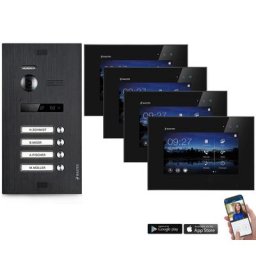 BALTER EVO 2-Draht BUS WIFI Komplettsystem, Türstation für ein Vierfamilienhaus mit 4 Monitoren - Farbe Schwarz (Innenstation Farbe: Weiß / Türstation Farbe : Karbon-Graphit)