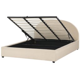 Polsterbett Beige Bouclé-Stoff 180 x 200 cm mit Stauraum Bettkasten minimalistisch modern Retro Design für Schlafzimmer