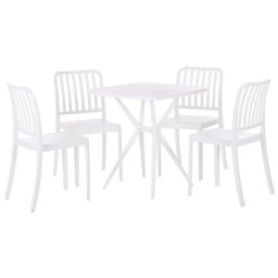 Gartenmöbel Set Weiß aus Kunststoff Tisch Quadratisch mit 4 Stühlen Stapelbar Praktisch Klein Outdoor Terrasse Balkon Garten Möbel