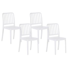 Gartenstühle im 4er Set Weiß aus Kunststoff Balkon Terrasse Gartenzubehör Indoormöbel Outdoormöbel Plastikstühle Modern