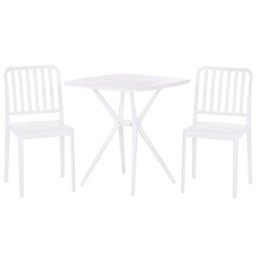 Bistroset Weiß aus Kunststoff Tisch Quadratisch mit 2 Stühlen Stapelbar Praktisch Klein Outdoor Terrasse Balkon Garten Möbel