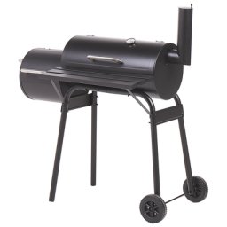 Holzkohlegrill mit Räucherkammer Schwarz Smoker auf Rädern mit Thermometer Deckel Garten BBQ
