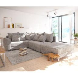 DELIFE Ecksofa Clovis Hellgrau Strukturstoff Hocker Armlehne Ottomane Links Modulsofa, Design Ecksofas, Couch Loft, Modulsofa, modular