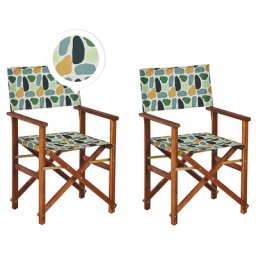 Gartenstühle 2er Set Dunkles Akazienholz mit Wechselbaren Stoffbezügen Cremeweiß und Bunt Fleckenmotiv Zusammenklappbar Outdoor Gartenzubehör