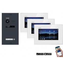 WLAN Video Sprechanlage BALTER EVO 2-Draht BUS für 1-Familienhaus mit 3x Touchscreen 7 Zoll Monitor (Innenstation Farbe: Weiß / Türstation Farbe : Silber)