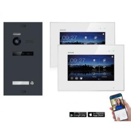 WLAN Video Gegensprechanlage BALTER EVO WIFI 2-Draht BUS für Einfamilienhaus mit 2 x Touchscreen 7 Zoll Monitor (Innenstation Farbe: Schwarz / Türstation Farbe : Karbon-Silver)