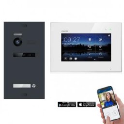 WLAN Video Türsprechanlage BALTER EVO 2-Draht BUS Komplettsystem für 1-Familienhaus (Innenstation Farbe: Schwarz / Türstation Farbe : Anthrazitgrau)