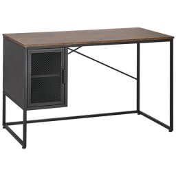 Schreibtisch Dunkler Holzfarbton / Schwarz 118 x 60 cm mit Schrank Heimbüro Arbeitstisch Industrieller Stil