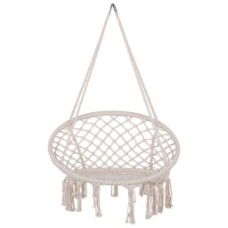 Hängesessel Weiß aus Metall und Baumwolle Schlafzimmer Wohnbereich Balkon Boho-Stil Modernes Design