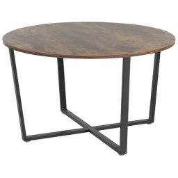 Couchtisch Dunkler Holzfarbton MDF-Platte rund 80 cm mit Metallgestell Schwarz Industrie Design modern Kaffeetisch für Wohnzimmer Jugendzimmer