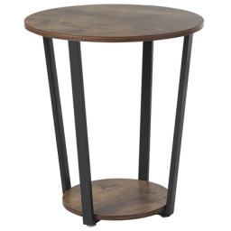 Beistelltisch Dunkler Holzfarbton MDF-Platte rund 50 cm mit Metallgestell Schwarz Industrie Design moderne Ablage für Wohnzimmer